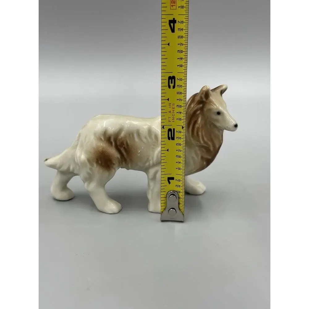 Vintage Porcelain Collie Figurine Glossy Brown Dog 3.5” Long